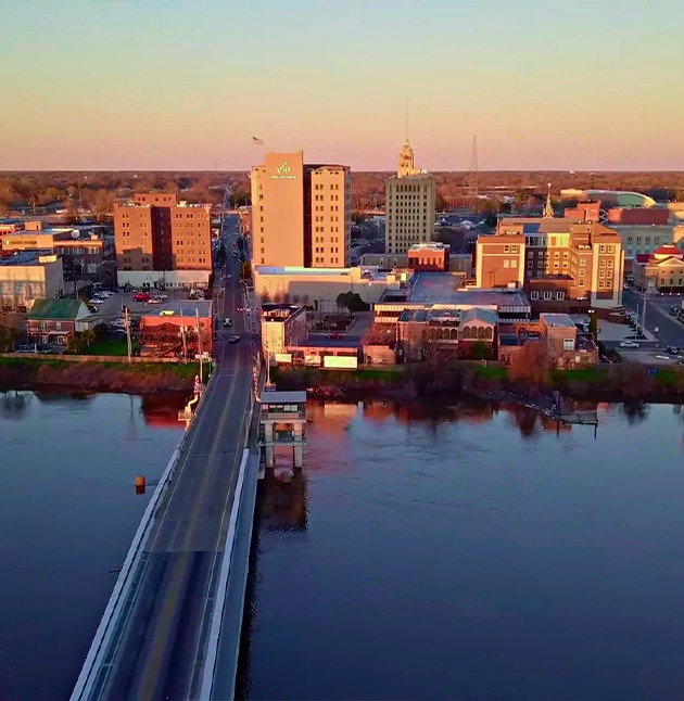 Aerial view of Monroe city skyline